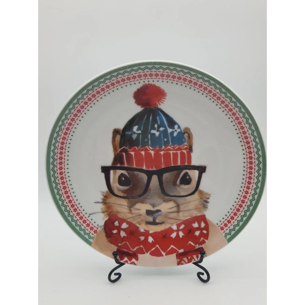 Ciroa Celebrate Holiday Christmas Winter Forest Animal 4 Salad Dessert Plates 8